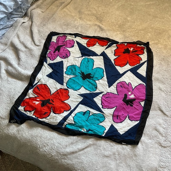 Vintage Accessories - Vintage 60s Floral Mod Silk Sheer Scarf